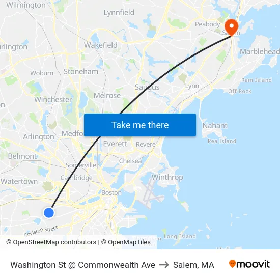 Washington St @ Commonwealth Ave to Salem, MA map