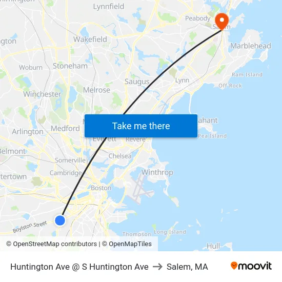 Huntington Ave @ S Huntington Ave to Salem, MA map