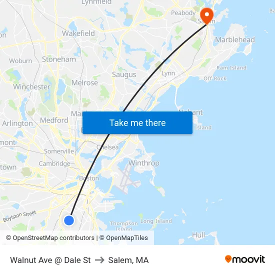 Walnut Ave @ Dale St to Salem, MA map
