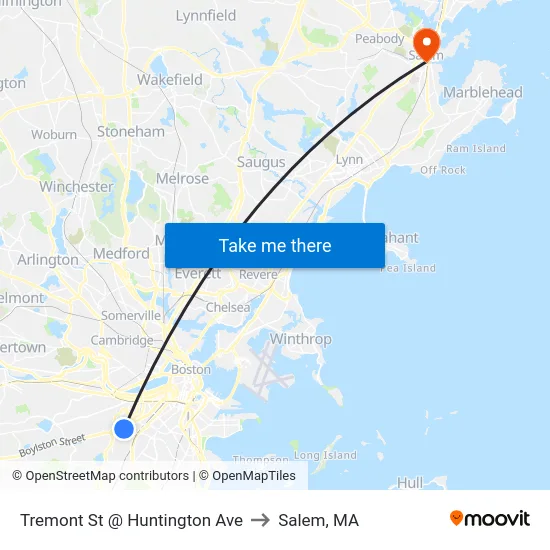 Tremont St @ Huntington Ave to Salem, MA map