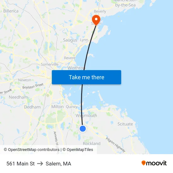 561 Main St to Salem, MA map