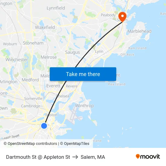 Dartmouth St @ Appleton St to Salem, MA map