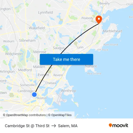 Cambridge St @ Third St to Salem, MA map