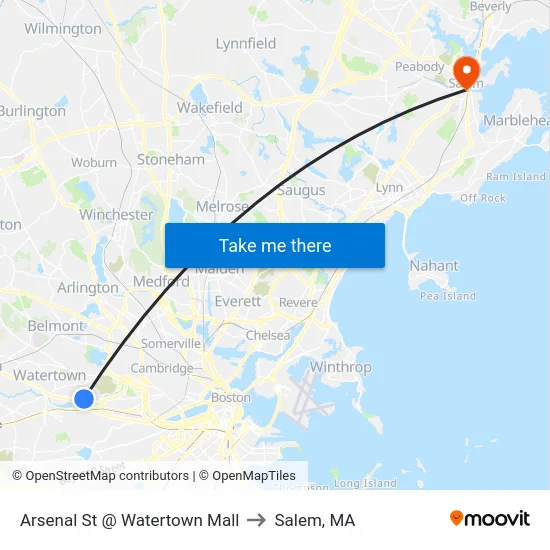 Arsenal St @ Watertown Mall to Salem, MA map
