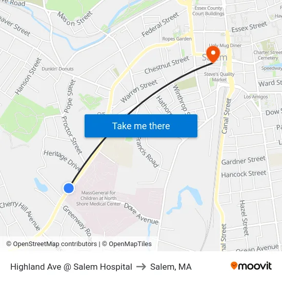 Highland Ave @ Salem Hospital to Salem, MA map