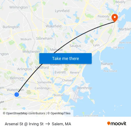 Arsenal St @ Irving St to Salem, MA map
