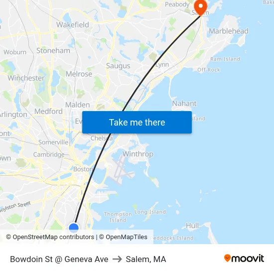 Bowdoin St @ Geneva Ave to Salem, MA map