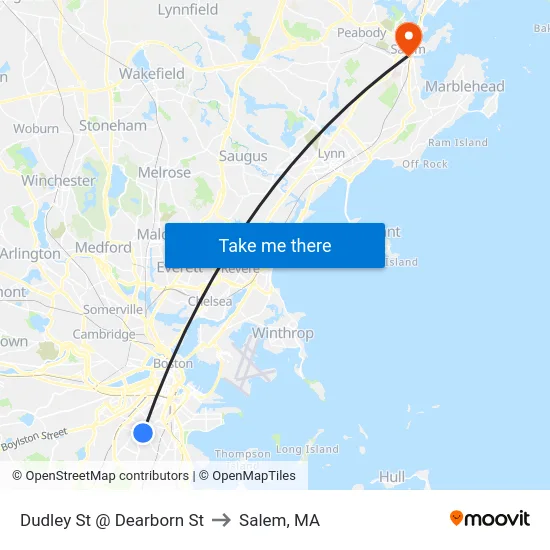 Dudley St @ Dearborn St to Salem, MA map
