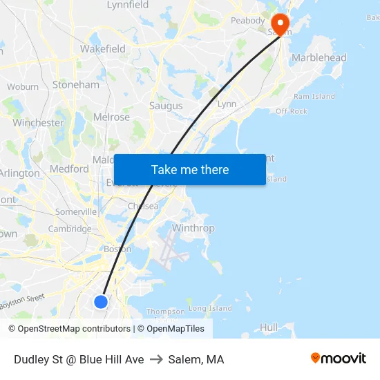 Dudley St @ Blue Hill Ave to Salem, MA map