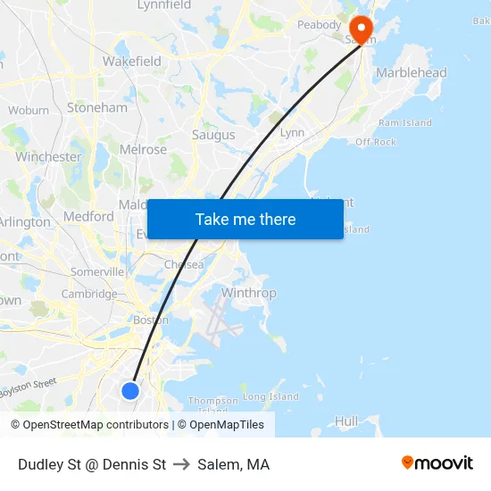 Dudley St @ Dennis St to Salem, MA map