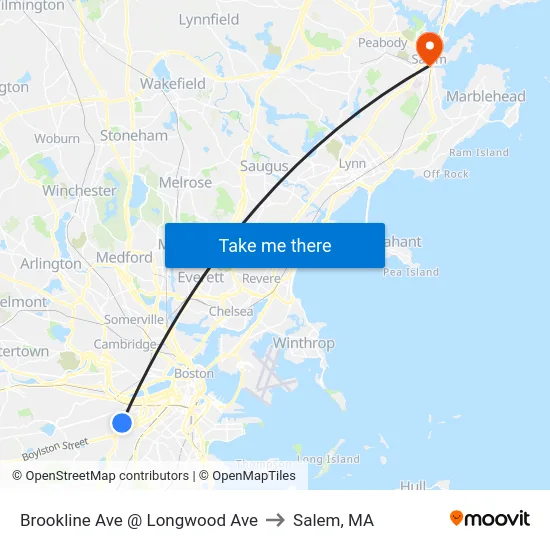 Brookline Ave @ Longwood Ave to Salem, MA map