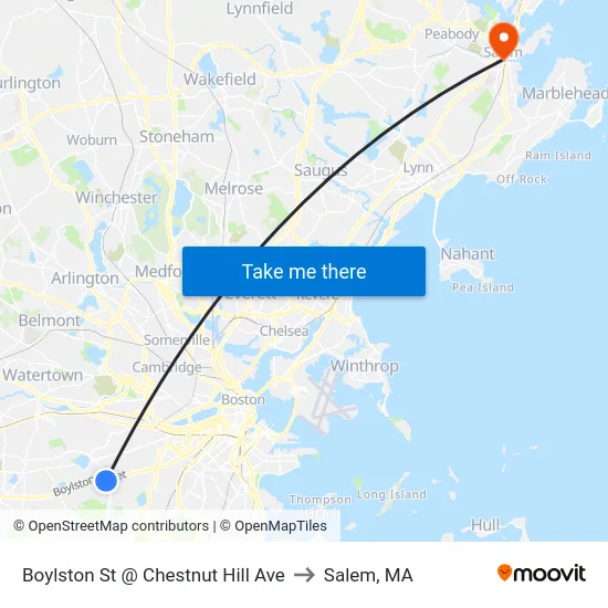 Boylston St @ Chestnut Hill Ave to Salem, MA map
