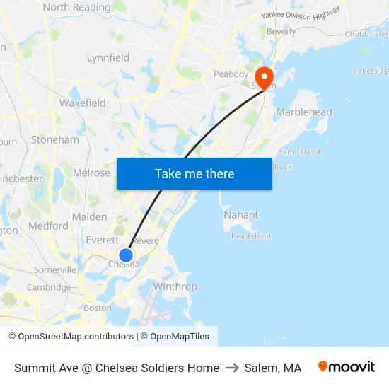 Summit Ave @ Chelsea Soldiers Home to Salem, MA map
