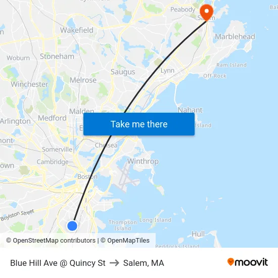 Blue Hill Ave @ Quincy St to Salem, MA map