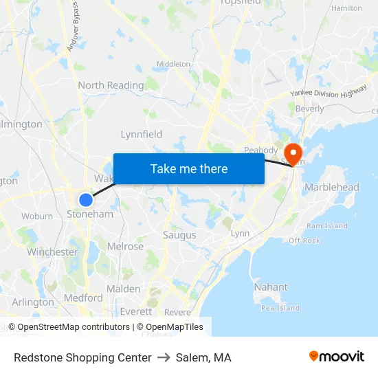 Redstone Shopping Center to Salem, MA map