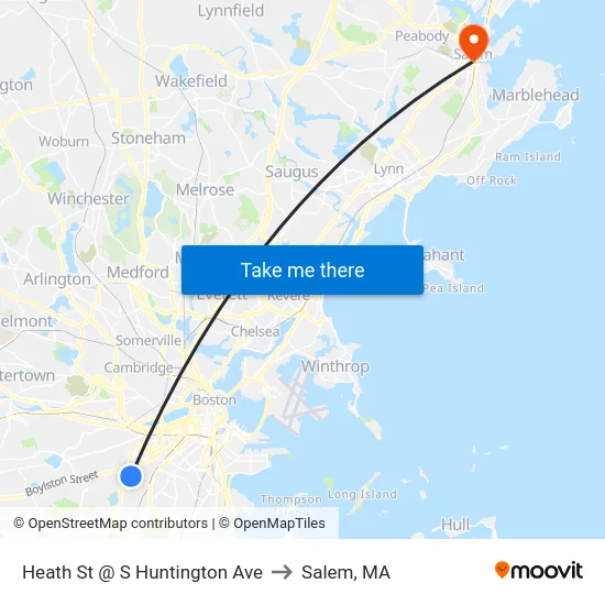 Heath St @ S Huntington Ave to Salem, MA map