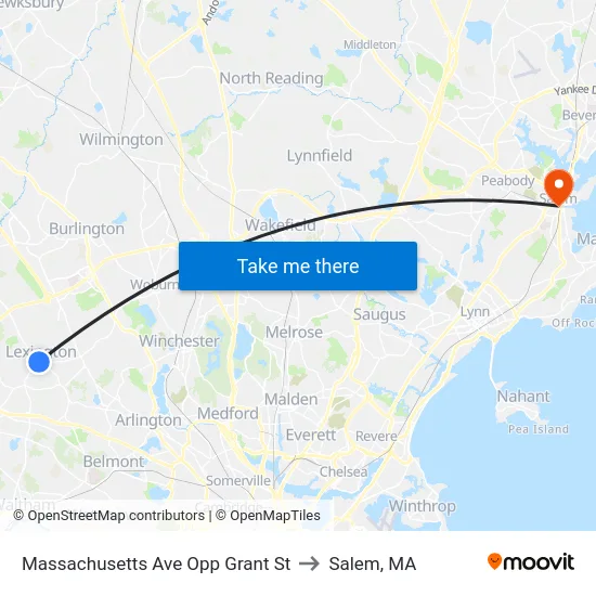 Massachusetts Ave Opp Grant St to Salem, MA map