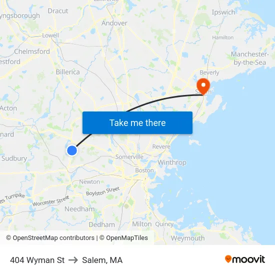 404 Wyman St to Salem, MA map