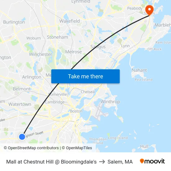Mall at Chestnut Hill @ Bloomingdale's to Salem, MA map