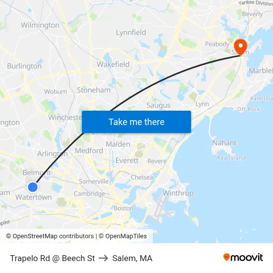 Trapelo Rd @ Beech St to Salem, MA map