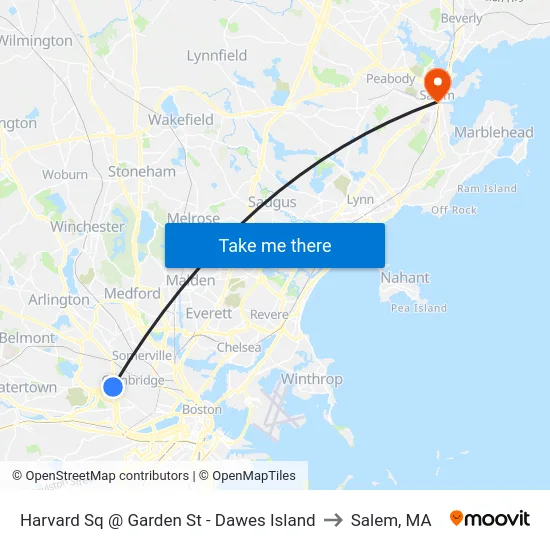 Harvard Sq @ Garden St - Dawes Island to Salem, MA map