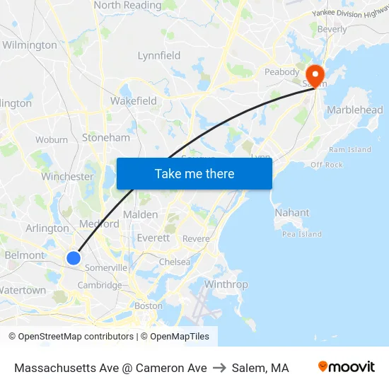 Massachusetts Ave @ Cameron Ave to Salem, MA map