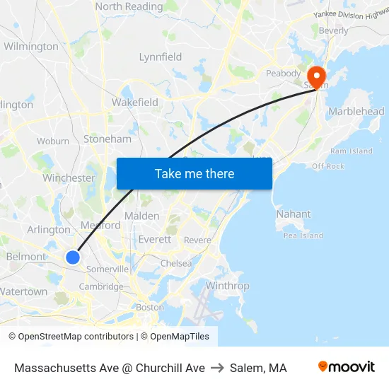 Massachusetts Ave @ Churchill Ave to Salem, MA map