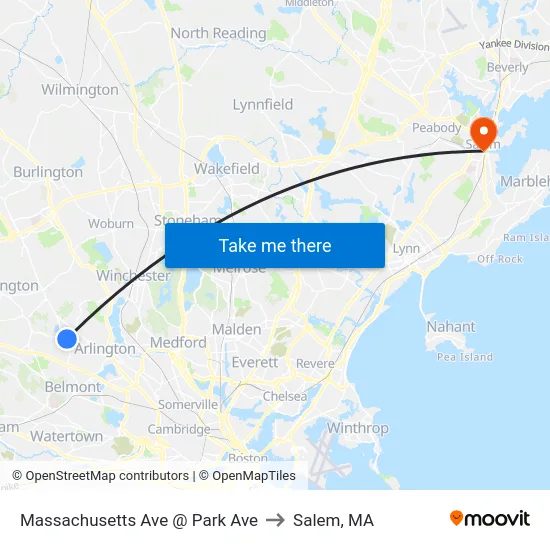 Massachusetts Ave @ Park Ave to Salem, MA map