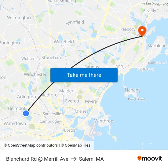 Blanchard Rd @ Merrill Ave to Salem, MA map