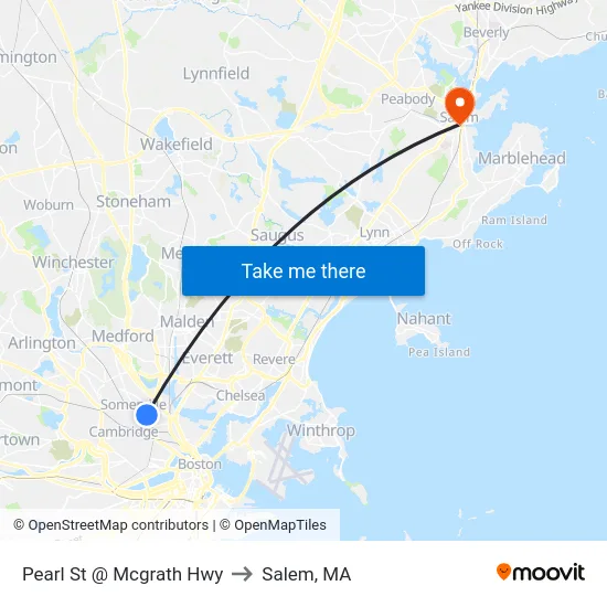 Pearl St @ Mcgrath Hwy to Salem, MA map