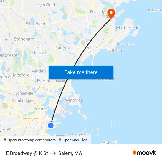 E Broadway @ K St to Salem, MA map