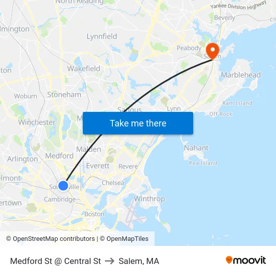 Medford St @ Central St to Salem, MA map
