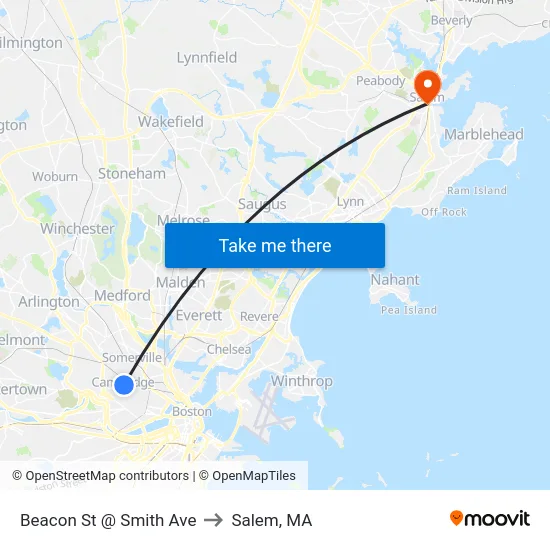 Beacon St @ Smith Ave to Salem, MA map
