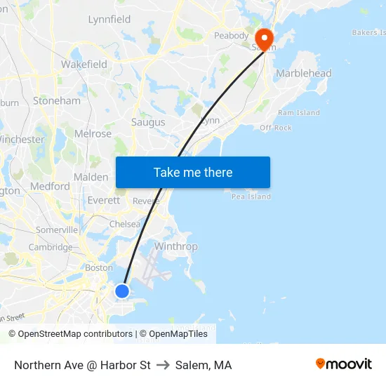 Northern Ave @ Harbor St to Salem, MA map