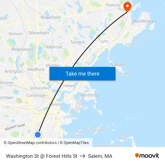 Washington St @ Forest Hills St to Salem, MA map