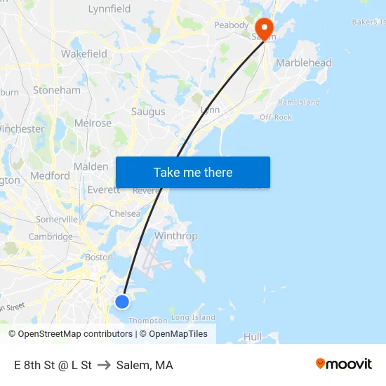 E 8th St @ L St to Salem, MA map