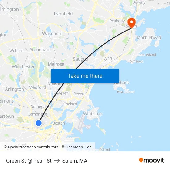 Green St @ Pearl St to Salem, MA map