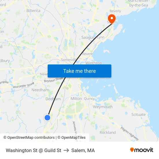 Washington St @ Guild St to Salem, MA map