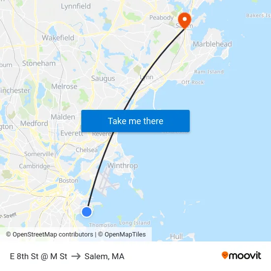E 8th St @ M St to Salem, MA map