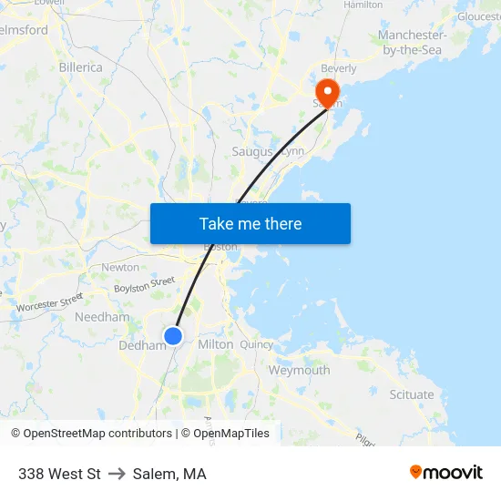 338 West St to Salem, MA map
