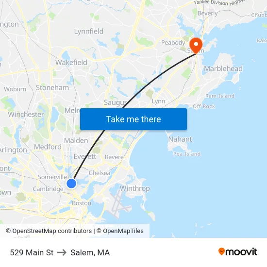 529 Main St to Salem, MA map