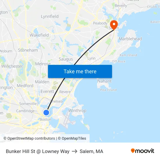 Bunker Hill St @ Lowney Way to Salem, MA map