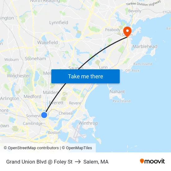 Grand Union Blvd @ Foley St to Salem, MA map