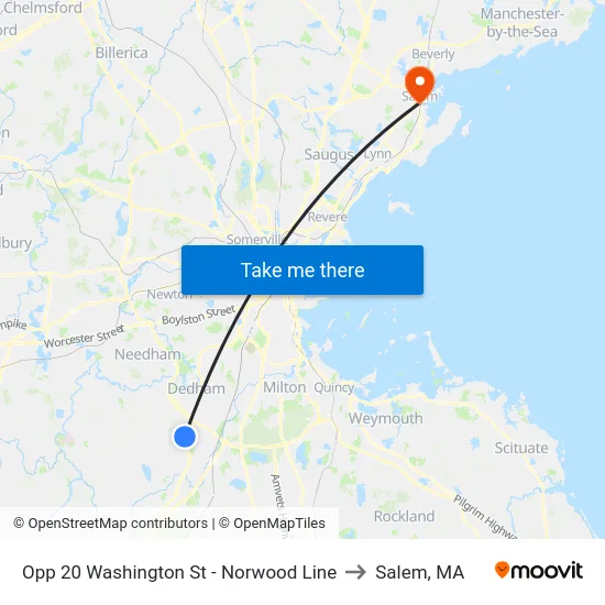 Opp 20 Washington St - Norwood Line to Salem, MA map