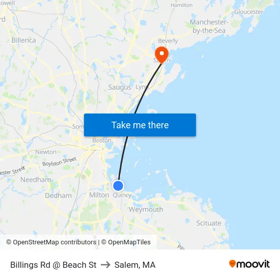 Billings Rd @ Beach St to Salem, MA map