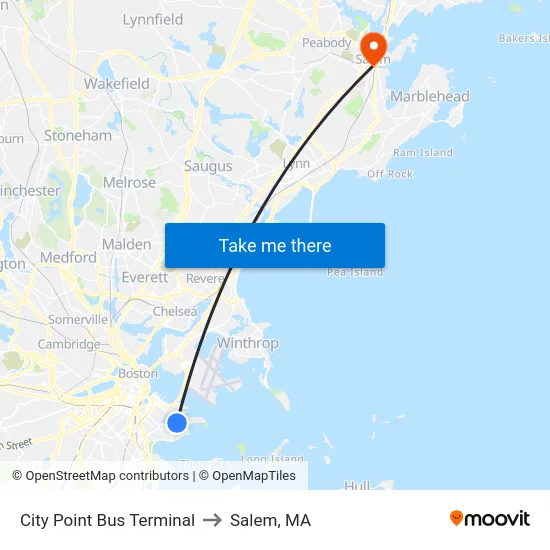 City Point Bus Terminal to Salem, MA map