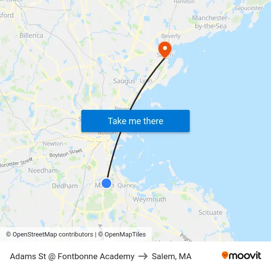 Adams St @ Fontbonne Academy to Salem, MA map