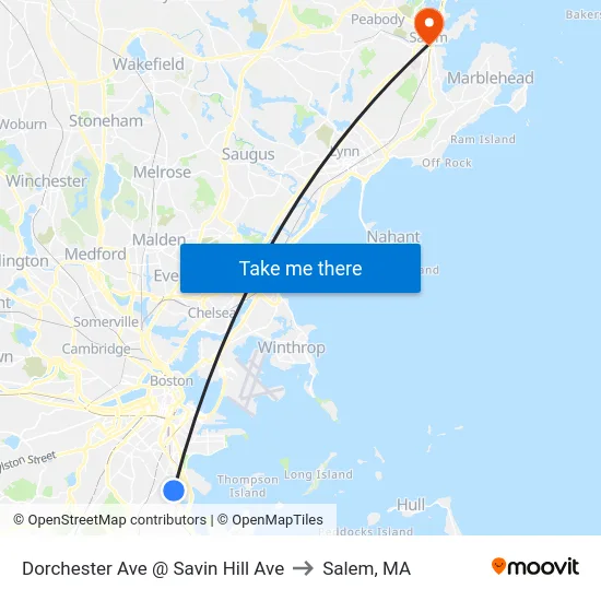Dorchester Ave @ Savin Hill Ave to Salem, MA map