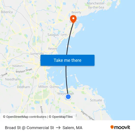 Broad St @ Commercial St to Salem, MA map