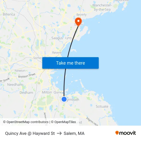 Quincy Ave @ Hayward St to Salem, MA map